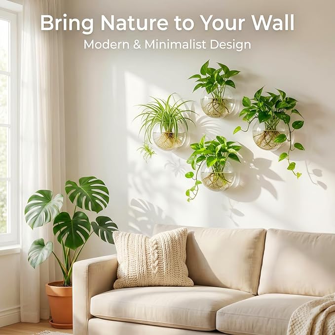 Hanging Wall Planter Propagation Stations - Window & Wall Glass Terrarium with Decorative Stones for Indoor Plants - Plant Holder Vases for Best Boho Chic Home & Office Decor
