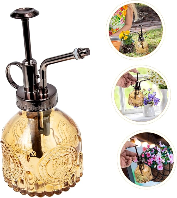 Mikikit Glass Plant Mister Spray Bottle Ergonomic Watering Sprayer for Plants for Succulents and Bonsai Gradient Brown-White Design
