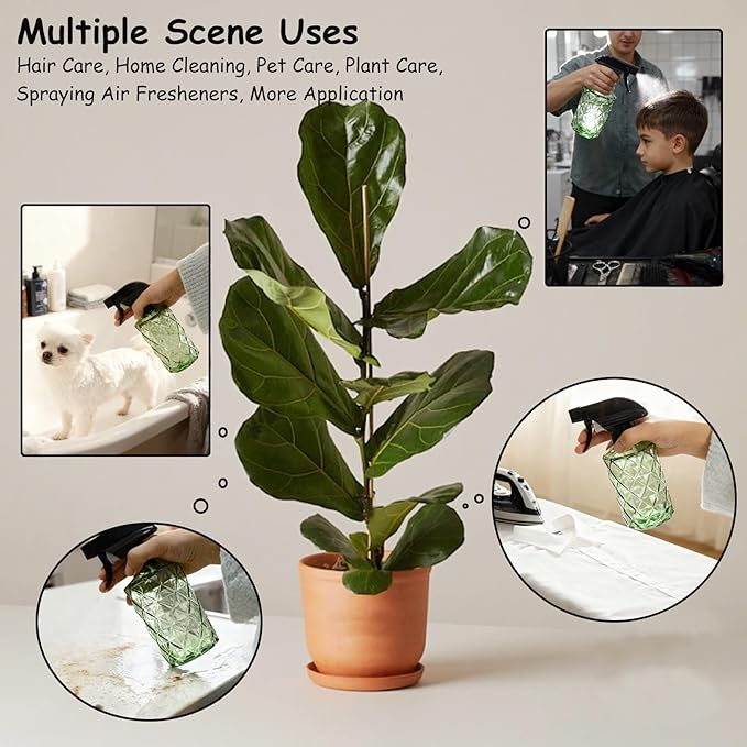 YYTSGG Green Glass Plant Mister Bottle, 12oz Refillable Water Spray Bottle with Adjustable Mist Nozzle for Indoor Flowers, Outdoor Gardening, Cleaning, Hair and Pets Care