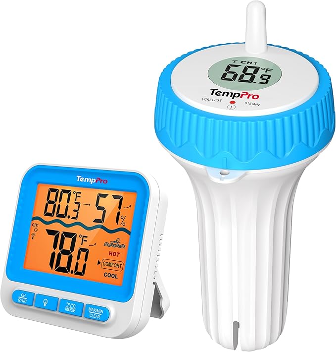 TempPro Waterproof Wireless Pool Thermometer Easy Read, Digital Pool Thermometer Floating for Swimming Pool, Hot Tub, Cold Plunge, Pond, Upgraded IPX8 Water Temperature Monitor (Previously ThermoPro)