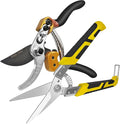 Professional 2-Pack Pruning Shears and Tin Snips Heavy Duty Garden Clippers with Japanese SK5 Steel and Stainless Steel Blades for Branch Cutting Bonsai Gardening Cardboard