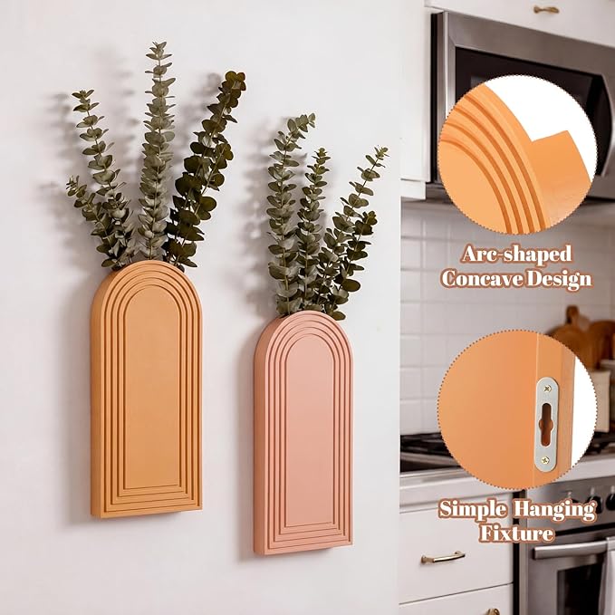 6 Pack Boho Wooden Wall Vase Hanging Wall Planters Decor Modern Farmhouse Plant Holders for Indoor Living Room Bedroom Bathroom Kitchen Home Office Decoration(Classic Colors)