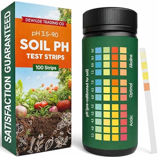 Soil Test Kit – 100 Soil pH Test Strips (3.5–9 Range) for Garden, Lawn & Indoor Plants – Easy At-Home Soil Testing