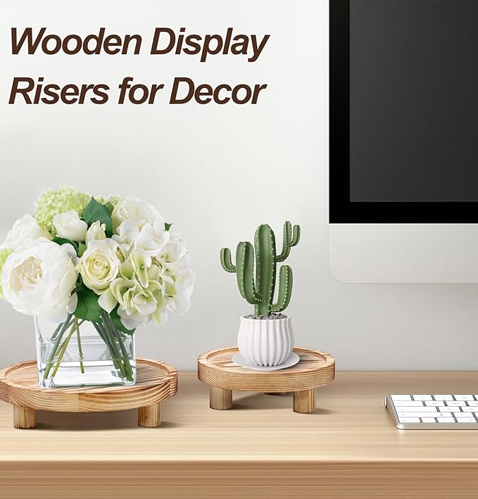 3 Pcs Wooden Risers for Display, Round Wood Riser Plant Stand 5/6/8" Pedestal Stand, Flower Pot Holder Small Planter Tray for Kitchen Home Décor (Light Brown)