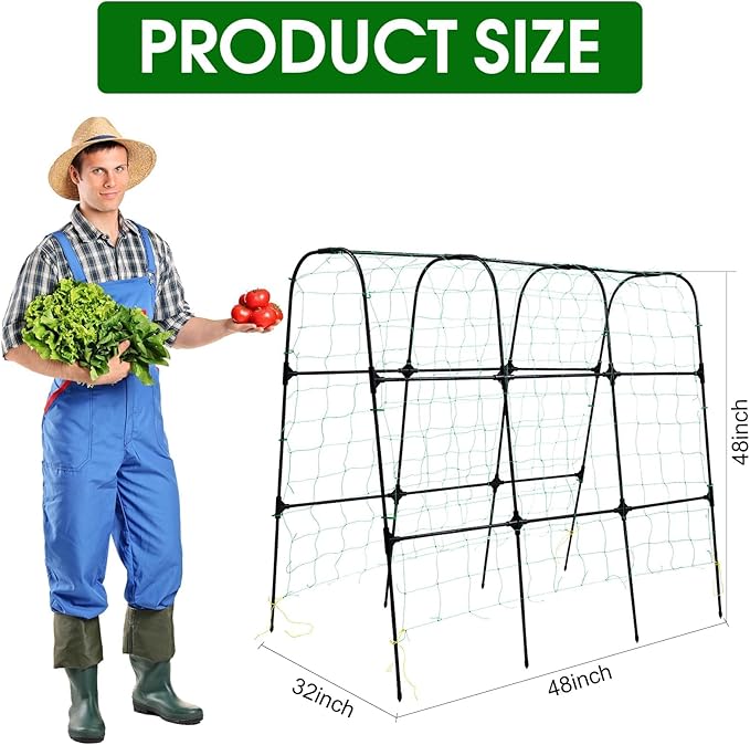 OTOSUNNY Garden Trellis for Climbing Plants Outdoor, Cucumber Trellis for Raised Bed Garden, Arch Trellis Support for Cucumbers Tomatoes Beans Peas, 50x48 inch, Metal Trellis with Netting, Black