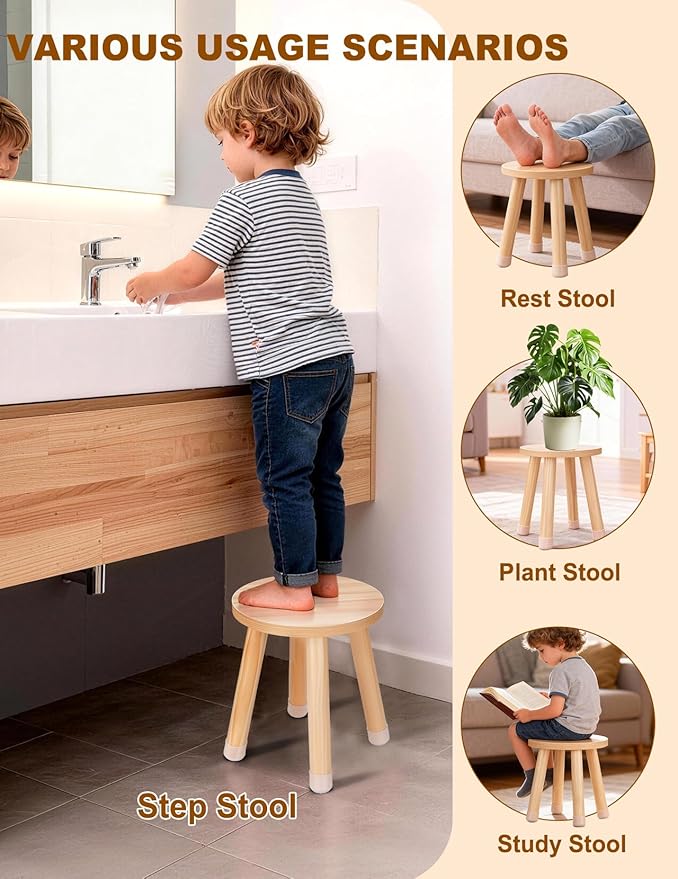 Wooden Step Stool for Kids, Solid Kids Chairs Perfect Matched Sensory Table，10 Inch Multi-Purpose Toddlers Plant Stool(Natural, 1 Pack)