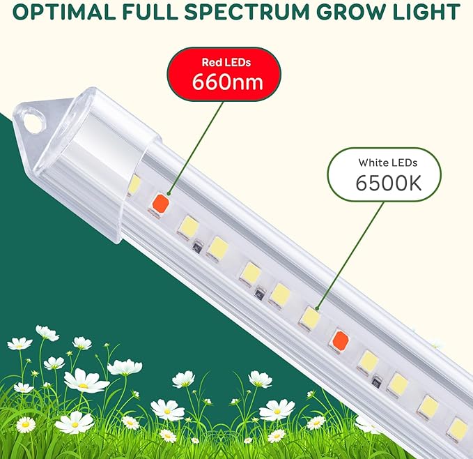 2-Bar Grow Light Strips for Indoor Plants, 16" Full Spectrum Plant Lights, 6500K Sunlike Grow Lights with 6/12/18H Timer, 5-Level Dimmable for Indoor Growing (2 Pack)