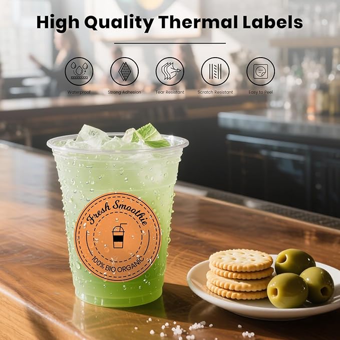 Orange Round Thermal Labels 3 Inch Vinyl Circle Waterproof Direct Printer Sticker Self-Adhesive Perforated Name Tag for Logo DIY QR Design Office Address 500 PCS