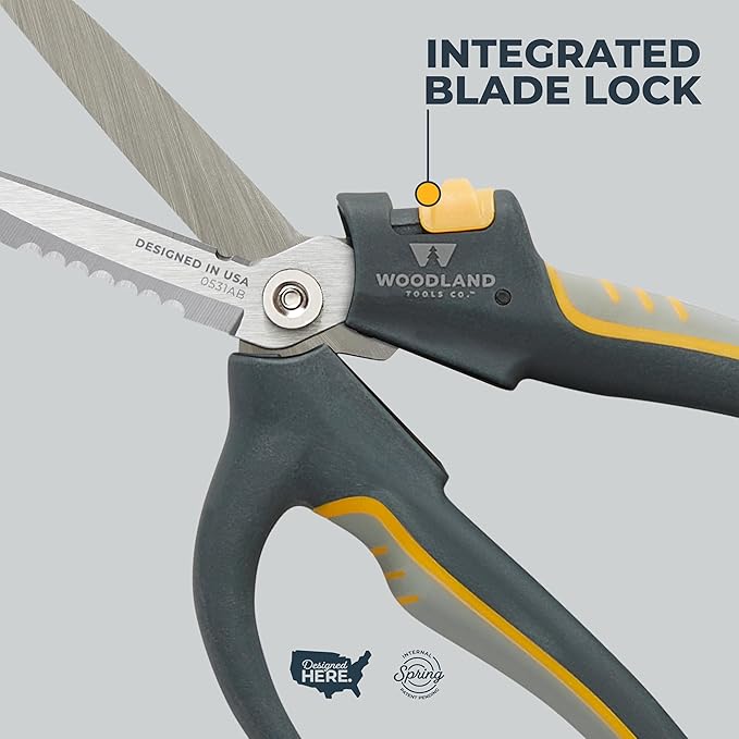Woodland Tools Utility Snips – Super Duty Garden Snips with Serrated Trimming Scissors, Knife Edge, Wire and Twine Cutter, Stainless Steel Construction, Sheath Included – Plant Scissors for Yard Work