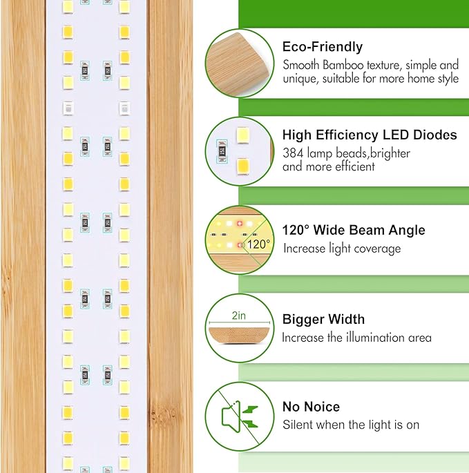 FOXGARDEN Grow Light, Bamboo Full Spectrum Plant Light Strip for Indoor Plants, 384 LED Bright Grow Lamp with Auto On/Off Timer 4/8/12H, 3 Switch Modes, 10 Dimmable Levels, 4 Strips with 1 Controller