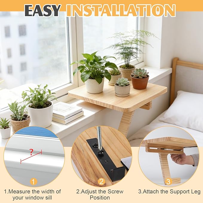 2026 Upgrade Window Plant Shelves, Adjustable No-Drill Window Shelf for Plants, Window Sill Extender for Plants, Heavy-Duty Window Table for Indoor Window Gardens, Renter Friendly Window Shelf