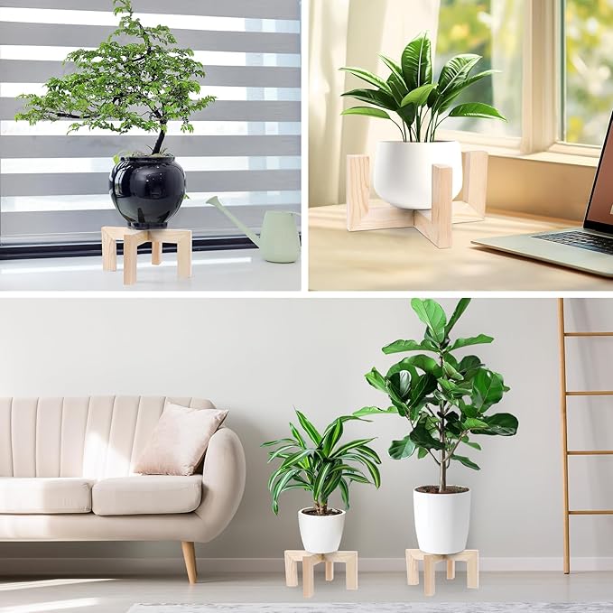 Vigordream Plant Stand, Indoor/Outdoor Wood Plant Holder, Single Flower Pot Stand, Sturdy Planter Stands, Fit 5-9 Inch Pots