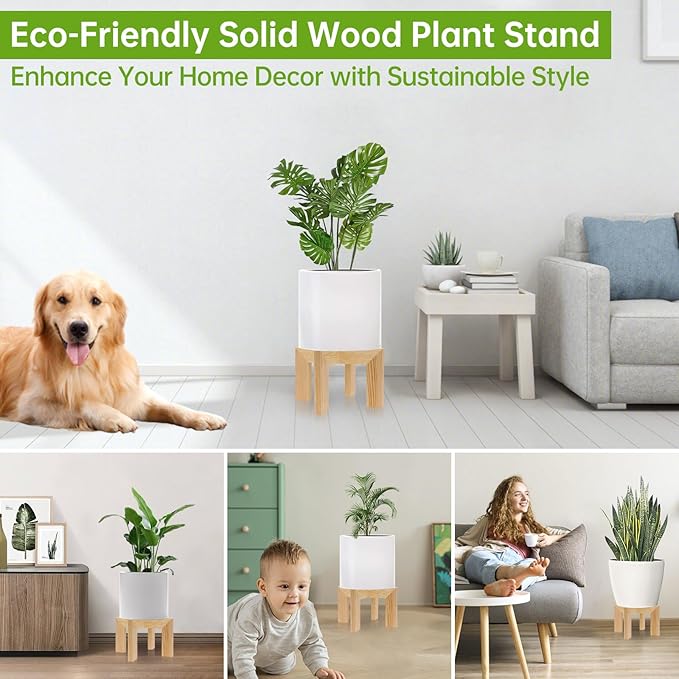 hismocal Wood Plant Stand Indoor/Outdoor for Plants, Large Size Planter Stand Holder,Sturdy and Stable Flower Pot Stand,Fits Most Size Flower Pots In Room (1 Pack-White)