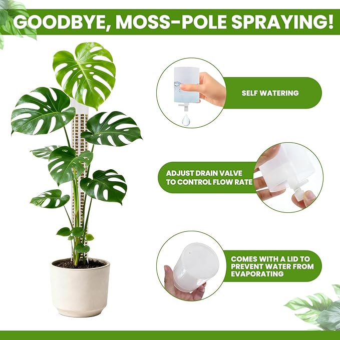NZNDB Moss Pole Monstera Plant Support, 2Pack 17 Inch Self Watering Moss Pole for Climbing Plants, Stackable & Refillable Plastic Moss Poles for Garden Potted Planter, Pothos