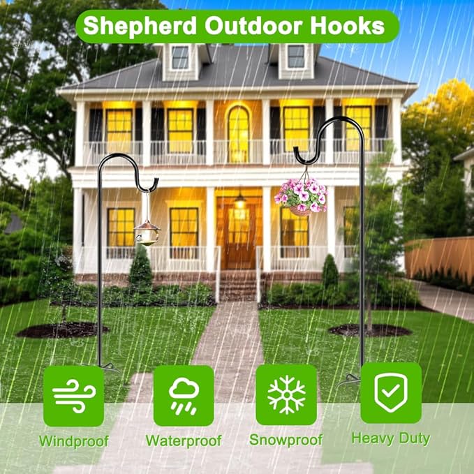 ANIDEER 96" Shepherds Hooks for Outdoor, Heavy Duty Garden Bird Feeder Pole Hanging Bird Feeder, Solar Light Lanterns, Outdoor Plant Hanger Hook with 7 Base Prongs, 1 Pack