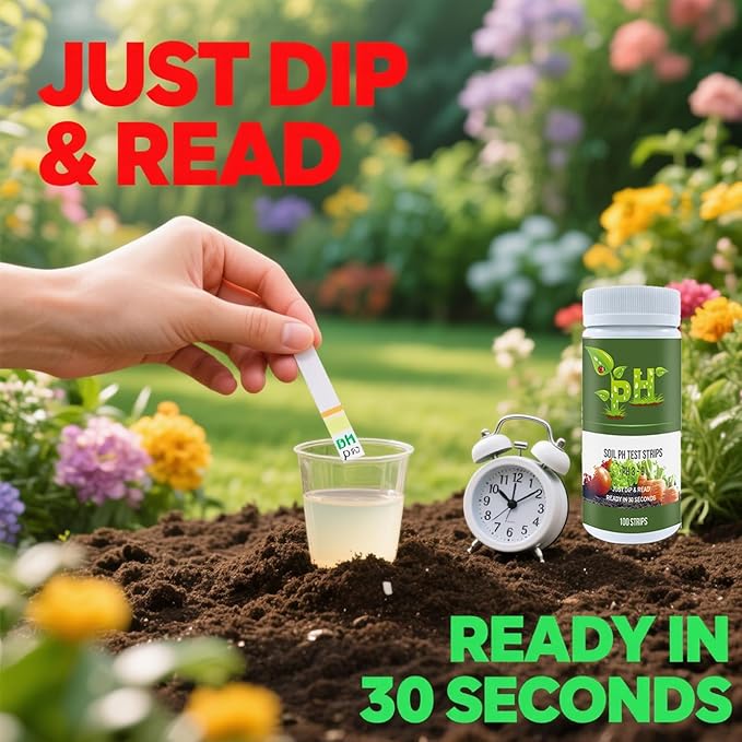 Soil pH Test Kit Soil pH Tester Strips(3-9 Range),100 Strips Test Soil of Garden Lawn Grass Flower Vegetable Compost Indoor and Outdoor Plants