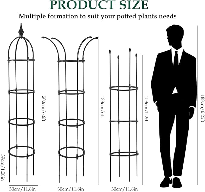 WellSign Obelisk Trellis for Climbing Plants Outdoor 6.6ft, Garden Tower Trellis for Potted Plants Indoor with Twist Tie, Clips and Butterflies Rustproof Coated Metal Support for Vines Rose 2Pack