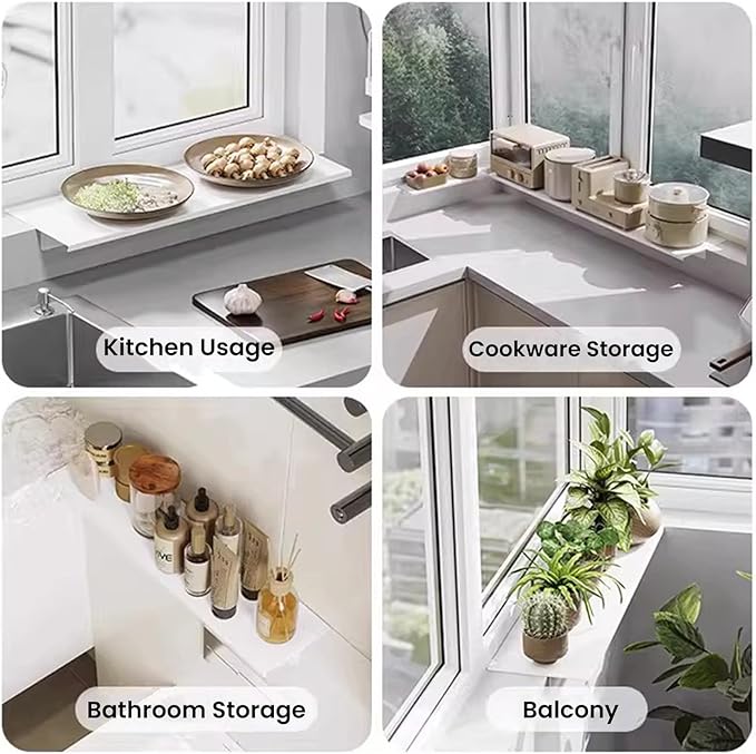 24x10in Window Sill Extender Plate, Carbon Steel Plants Shelf Countertop Extension Board with Magnetic Base for Kitchen Bathroom Organization (Off White, 23.6x9.8in)
