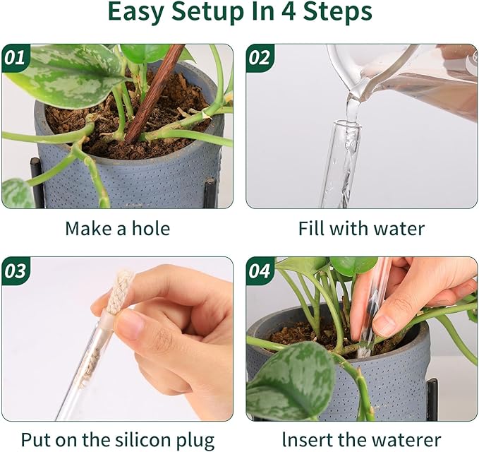 Soilagua 13 oz Up to 2 Weeks Extra Large Plant Self Watering Globes, Light Iridescent Glass Water Bulb Indoor, Plant Waterer Self-Watering Stakes, Perfect Gardening Gifts, 4 Pack