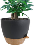 UOUZ 12 inch Large Self Watering Pots, Plastic Planters with 60oZ Removable Deep Reservoir and Multi Mesh Drainage Holes for Indoor Outdoor Garden Plants and Flowers, Black with Brown