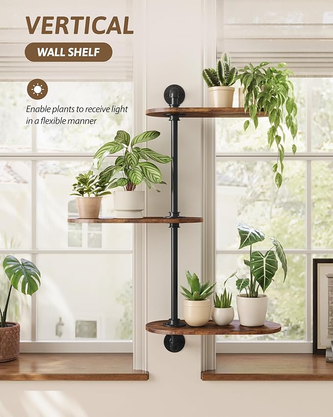GENTINGBRO Window Plant Shelves 3-Tier Rotating Plant Stand Industrial Window Plant Shelf Wood Wall Mount Decorative Enhanced Indoor Plants Light Exposure Gift Idea for Plant Lovers