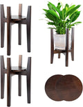 2 Packs Adjustable Plant Stand with Tray,Indoor Wood Plant Stand Fit 8'' to 12'' Planter,Mid Century Modern Flower Pot Holder Rack(Plant and Pot Not Included) Walnut