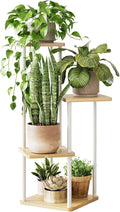 GENTINGBRO Tall Plant Stand Indoor 4 Tiered Plant Shelf for Multiple Plants Coner Shelf Stand Wood Plant Stand Metal Shelving for Living Room Bedroom Balcony Patio White