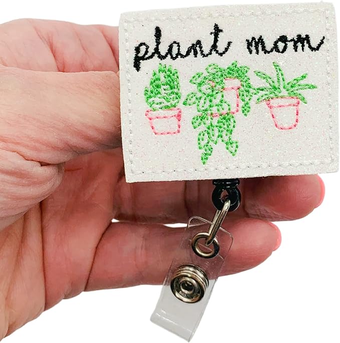 Plant Mom Badge Reel, Retractable Succulent ID Holder, Mother's Day Name Tag Clip (belt clip)