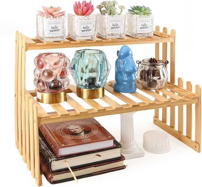 2 Tier Table Top Bamboo Plant Stand Trapezoidal Desktop Windowsill Plant Shelves Flower Pot Display Stand Suitable For Indoor And Outdoor, Terrace, Garden, Office, Window Sill