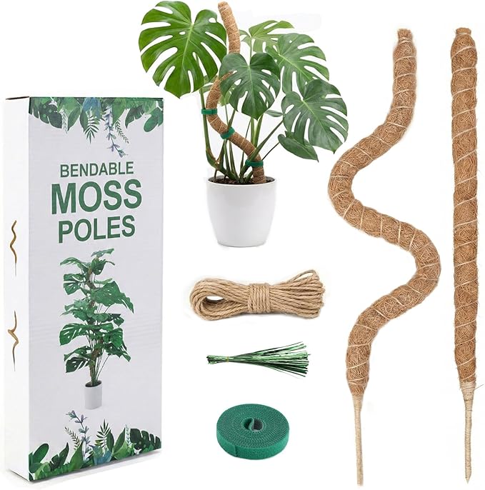 5 Pack Moss Pole, Bendable Plant Support, 2 Pcs Moss Pole Sticks, Coco Coir Plant Support Stakes Kit for Small Potted Climbing Plants Indoor DIY, Indoor Plants to Grow Upwards