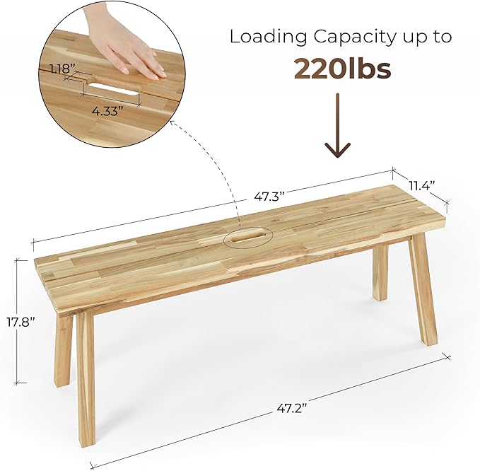 ARROWSTONE Solid Wood Bench for Entryway, Bed Bench, Dining, Plant Stand - Wooden Bench Indoor (47 inches)