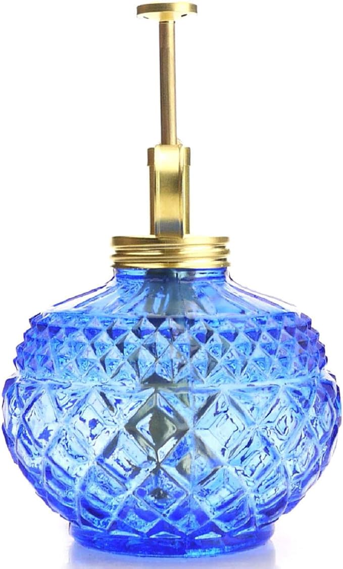 Plant Mister- Blue Color Glass Bottle & Brass Sprayer (Matt Gold)