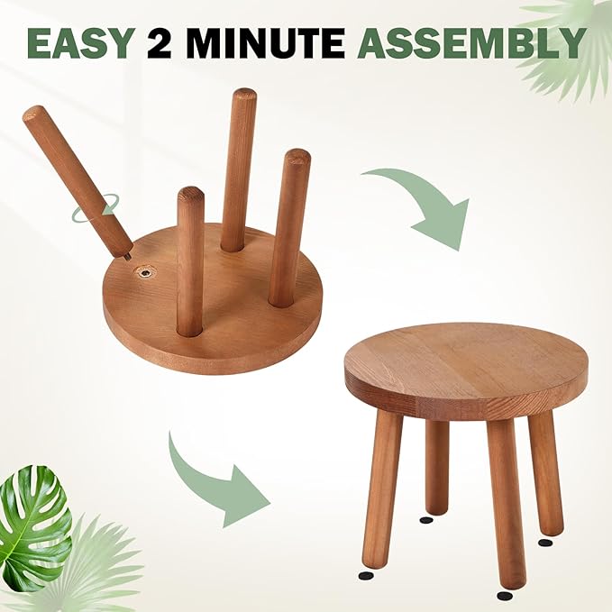 Pinkunn 3 Pcs Wood Plant Stand Indoor Plant Stand for 3-12 Inch Pots Mid-century Modern Plants Stool Plants Pot Holder Home Decor for Balcony Living Room Office Courtyard Detachable(Round Style)