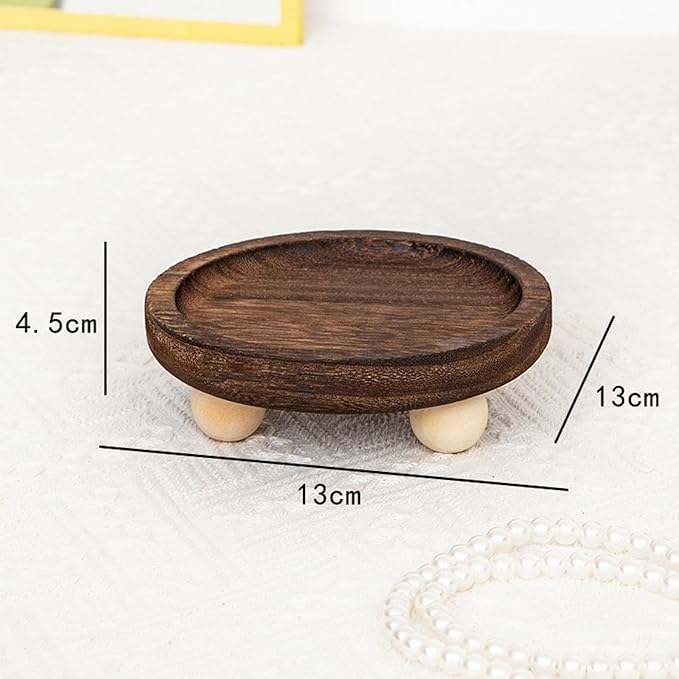 Vaveren Wooden Riser Tray Holder Plate Organization Serving Pedestal Stand Jewelry Display for Cabinet Fireplace Kitchen Counter , 13cmx13cmx4.5cm