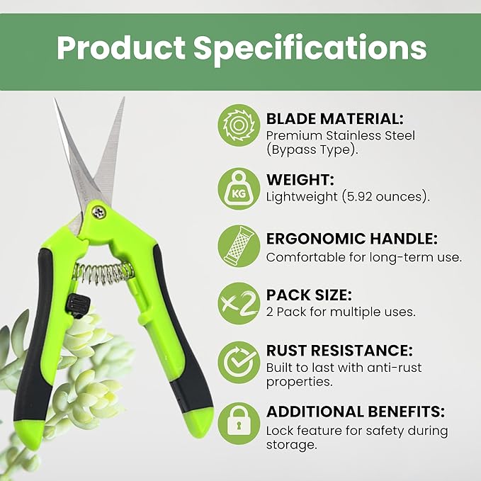 Hormex Cloning Shears - Precision straight-blade shears designed for clean, accurate cuts, ideal for plant cuttings and pruning. Durable, ergonomic and easy-to-use with lock - (2 Pack)
