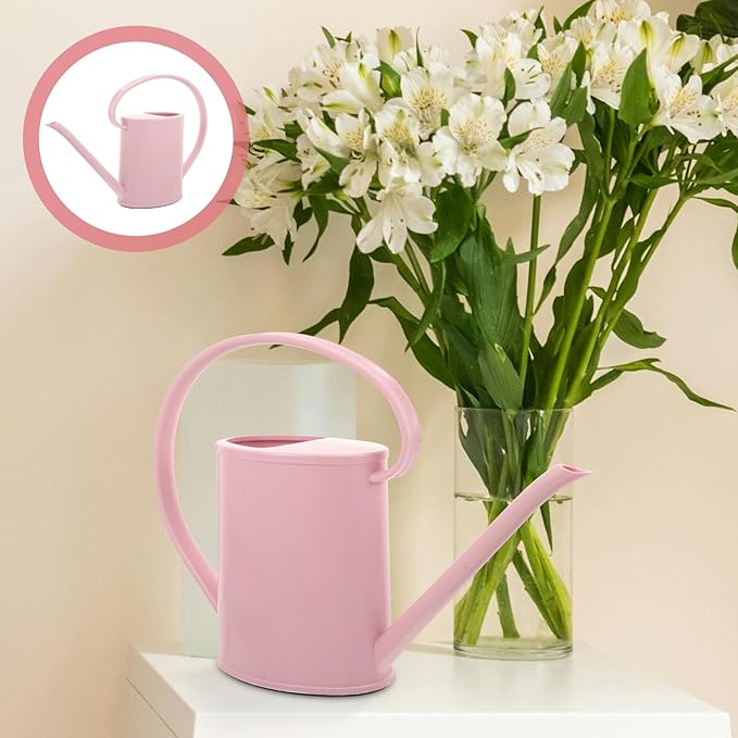 Lurrose 2l Long Spout Watering Can Pink Gardening Watering Kettle for Indoor and Outdoor Plants with Sturdy Spout