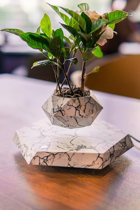 Levitating Plant Pot,Magnetic Floating Plant Pot for Small Plants,360°Rotating Levitating Desk Decor for Home & Office,Floating Pot Gift for Plant Lovers,Birthday, Christmas, New Year(marble)