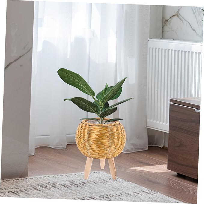 Totority Seagrass Flower Basket Stand Rattan Planter Holder Minimalist Plant Stand for Living