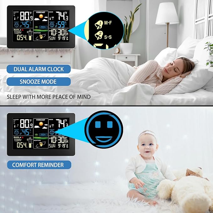 BIUWING Weather Station with Rain Gauge Outdoor, Home Weather Stations Wireless Indoor Outdoor with Digital Rain Gauges, Thermometer, Barometer, Hygrometer, Atomic Clock, Weather Forecast and Alerts