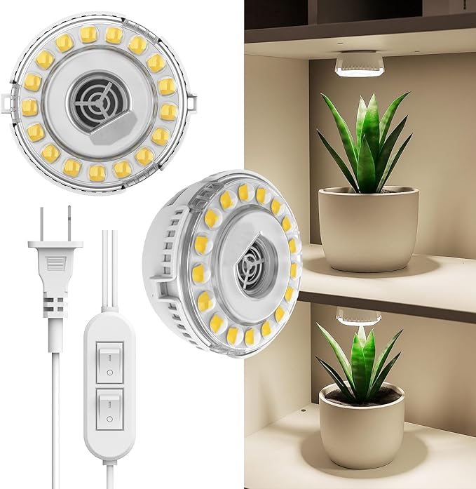 Plant Lights for Indoor Growing, 2 Pack 5W+5W Puck Grow Lights, 150 Watt Equivalent, Full Spectrum High PPFD Small Plant Growing Lamps for Shelves