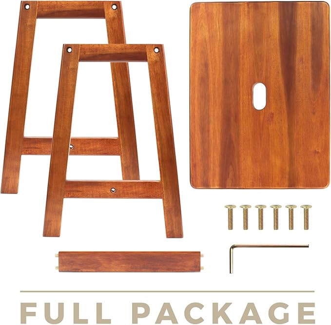 Rectangular Acacia Wood Stool (16.7"D x 13"W x 17.7"H) - Small Bench Seat, End Table, Bathroom, Plant, Makeup Stool - Perfect for Living Room, Bathroom (Light Brown)
