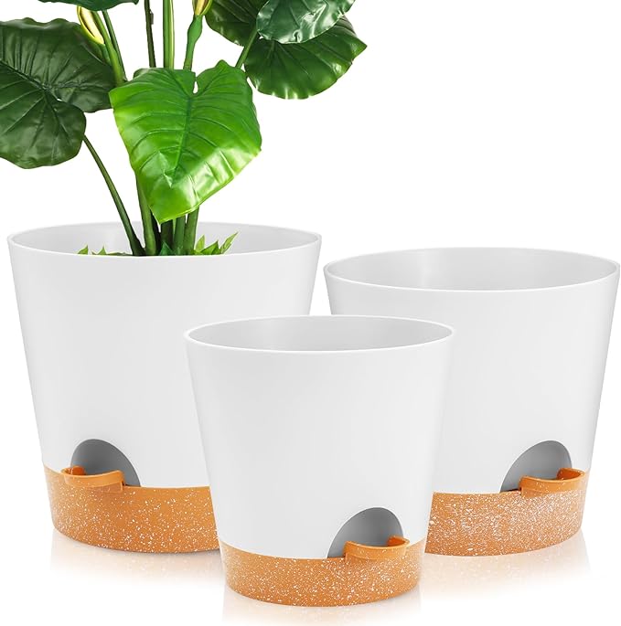 GARDIFE 10/9/8 inch Plant pots, planters for Indoor Plants, self Watering Plant Pot, Flower pots, White