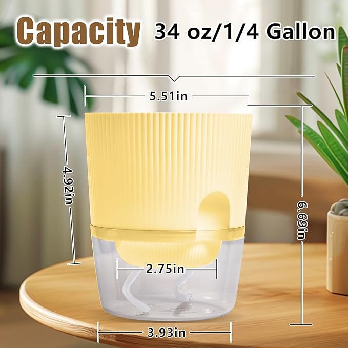 3 Pack Self Watering Planter Pots for Indoor Plants - 5.5 Inch African Violet Pots with Wick Rope - Yellow