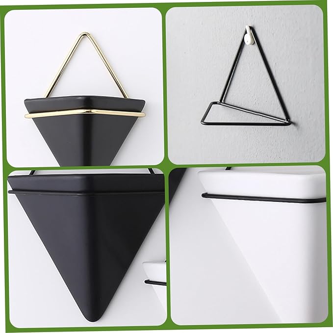 2Pcs Wall Planter for Indoor Plants, Ceramic Hanging Wall Planter with Metal Frame Geometric Decor for Air Plant Mini Cactus Faux Plants, Décor de pelouse