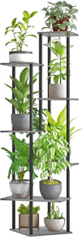 Tall Plant Stand Indoor, 7-Tier Modern Plant Shelf for Multiple Plants, Wood Metal Flower Holder for Living Room Balcony Bedroom, Oak Grey