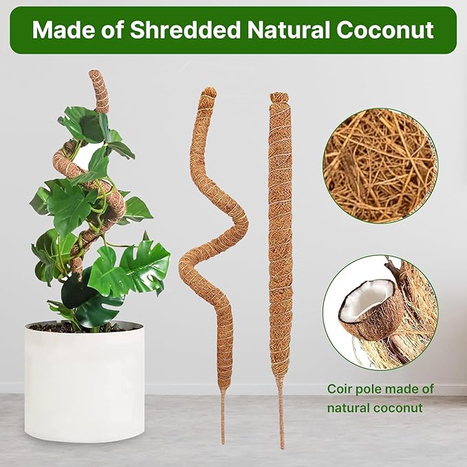 48 Inch Bendable Moss Pole for Plants Monstera, Coir Plant Pole Stick, Support Stake for Climbing Plants Indoor, Pothos, Philodendron, Moss Pole kit, Plant Support Stake for Plants Indoor