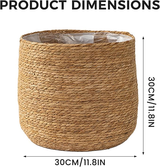 Seagrass Flower Pot, 12-Inch Rattan Planter Basket Woven Wicker Planter with Plastic Liner, Decorative Plant Pot Multipurpose Storage Bin for Home