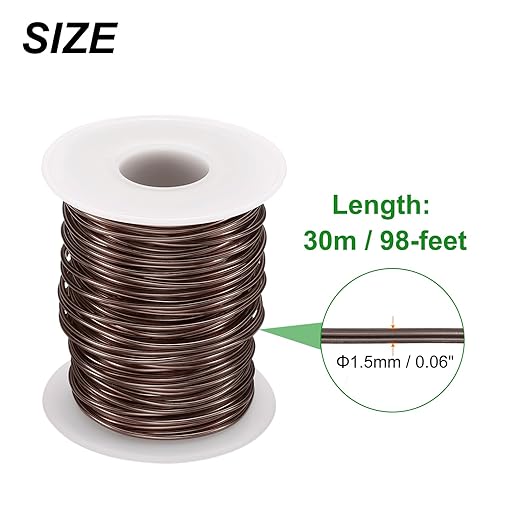 HARFINGTON Bonsai Wire Anodized Aluminum Training Wire Roll 1.5mm/15 Gauge 98ft Length Bendable Bonsai Tree Wire for Garden, Horticulture, Landscape, Planting, Brown