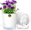 Meowell 8 inch Self Watering Pots for Indoor Outdoor Plants, 2 Pack Flower Plant Pots with Drainage Holes & Clear Reservoir for Visible Water Level, Plastic Wicking Planters for House Plants, White