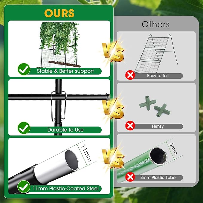 Cucumber Trellis for Raised Bed and Garden, 47" H x 31" W U-Shaped Metal Garden Trellis for Climbing Plants with Nylon Netting, Vegetable Support Frame